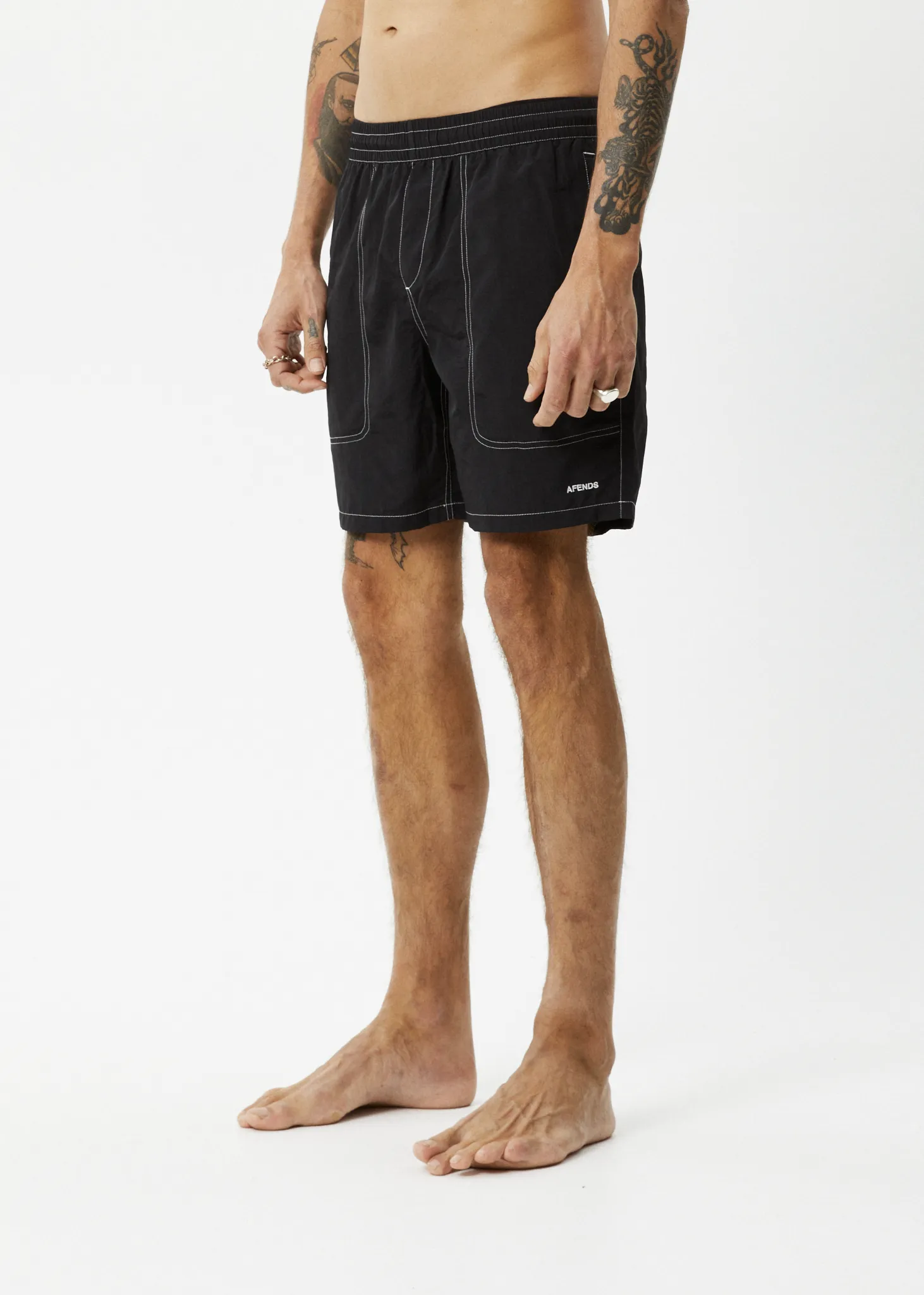 AFENDS Mens Baywatch - Swim Short 18 Inch - Black