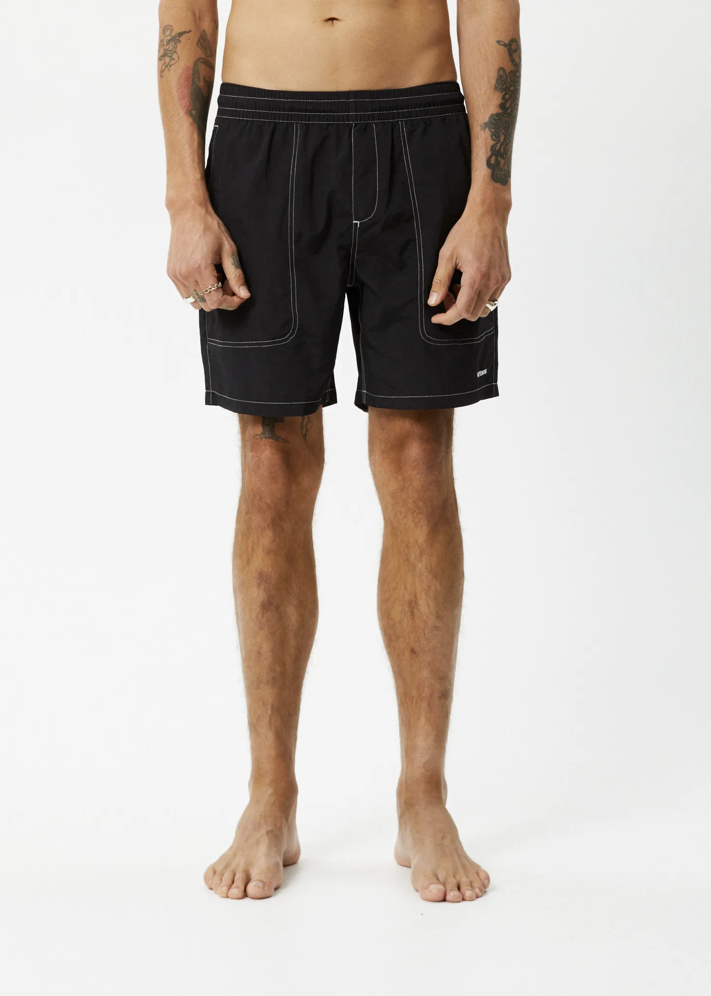 AFENDS Mens Baywatch - Swim Short 18 Inch - Black