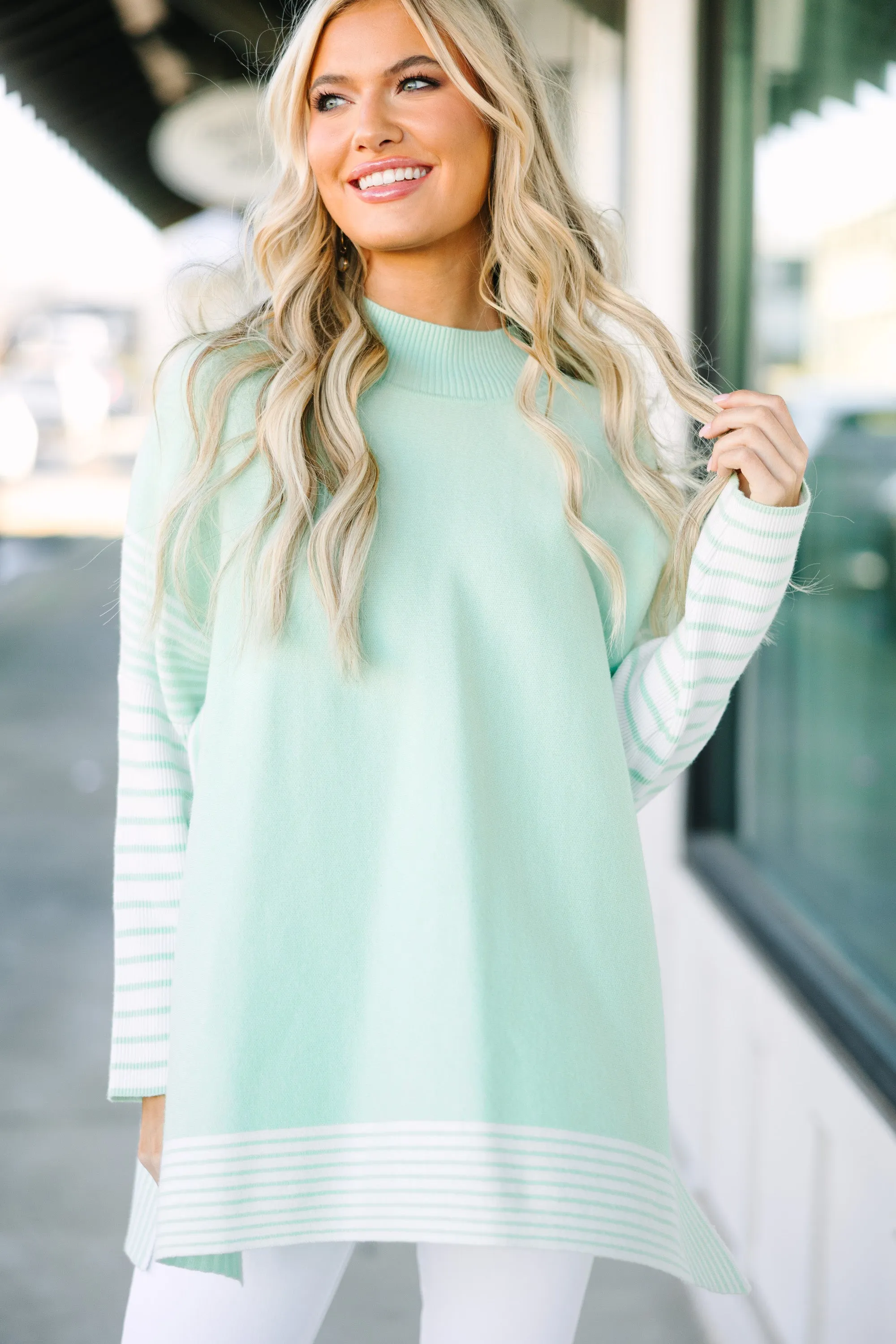 All In Sage Green Striped Tunic