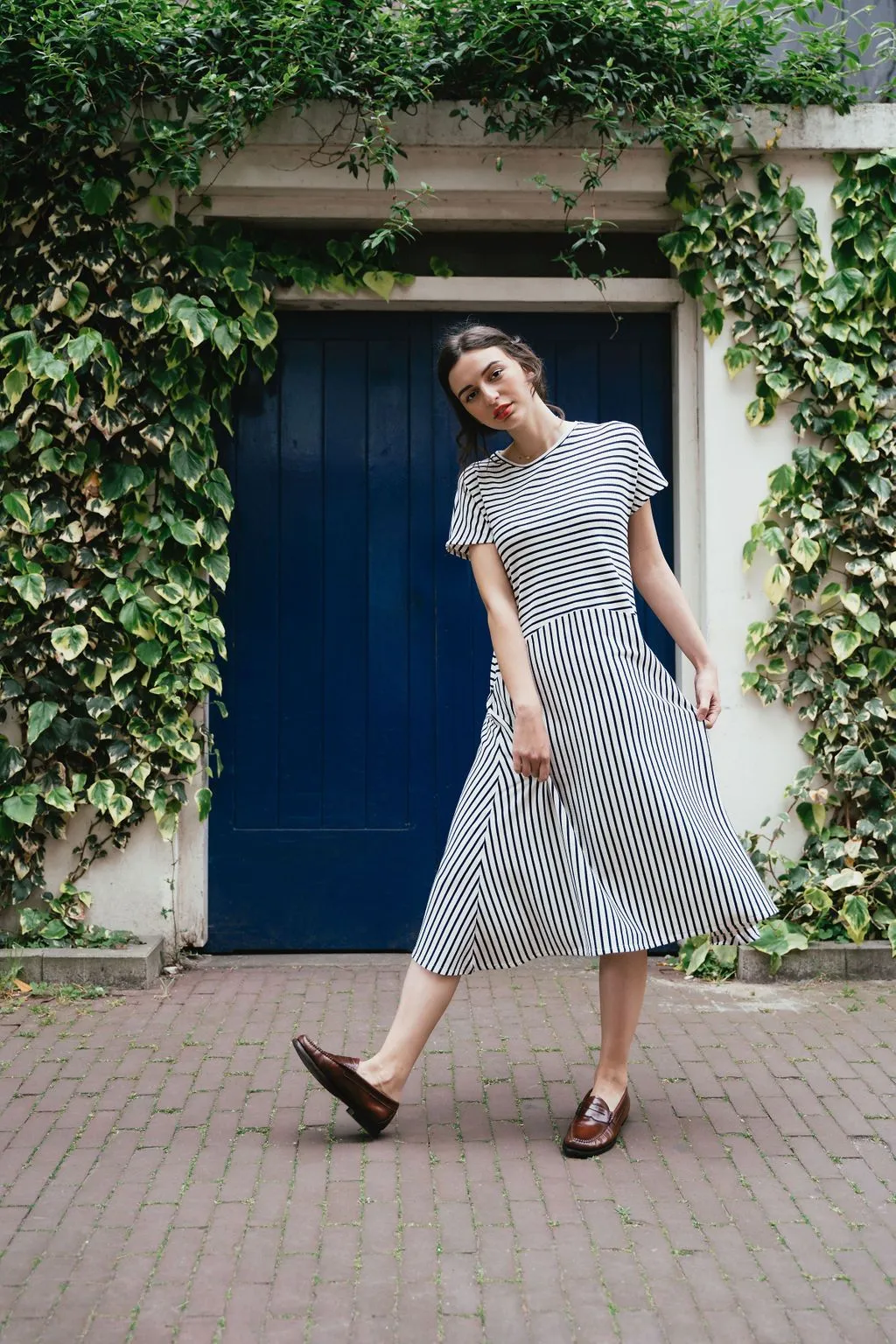 ambolo dress navy stripes<br> by Rita Row