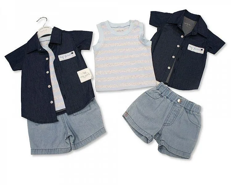 Baby Boys 3 pcs Denim Shorts Set - My First Star - 3/24M (BIS-2098-2008)