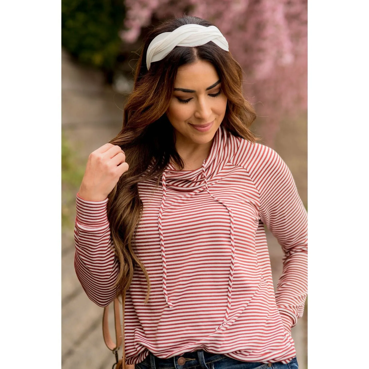 Basic Striped Cowl Neck Sweatshirt