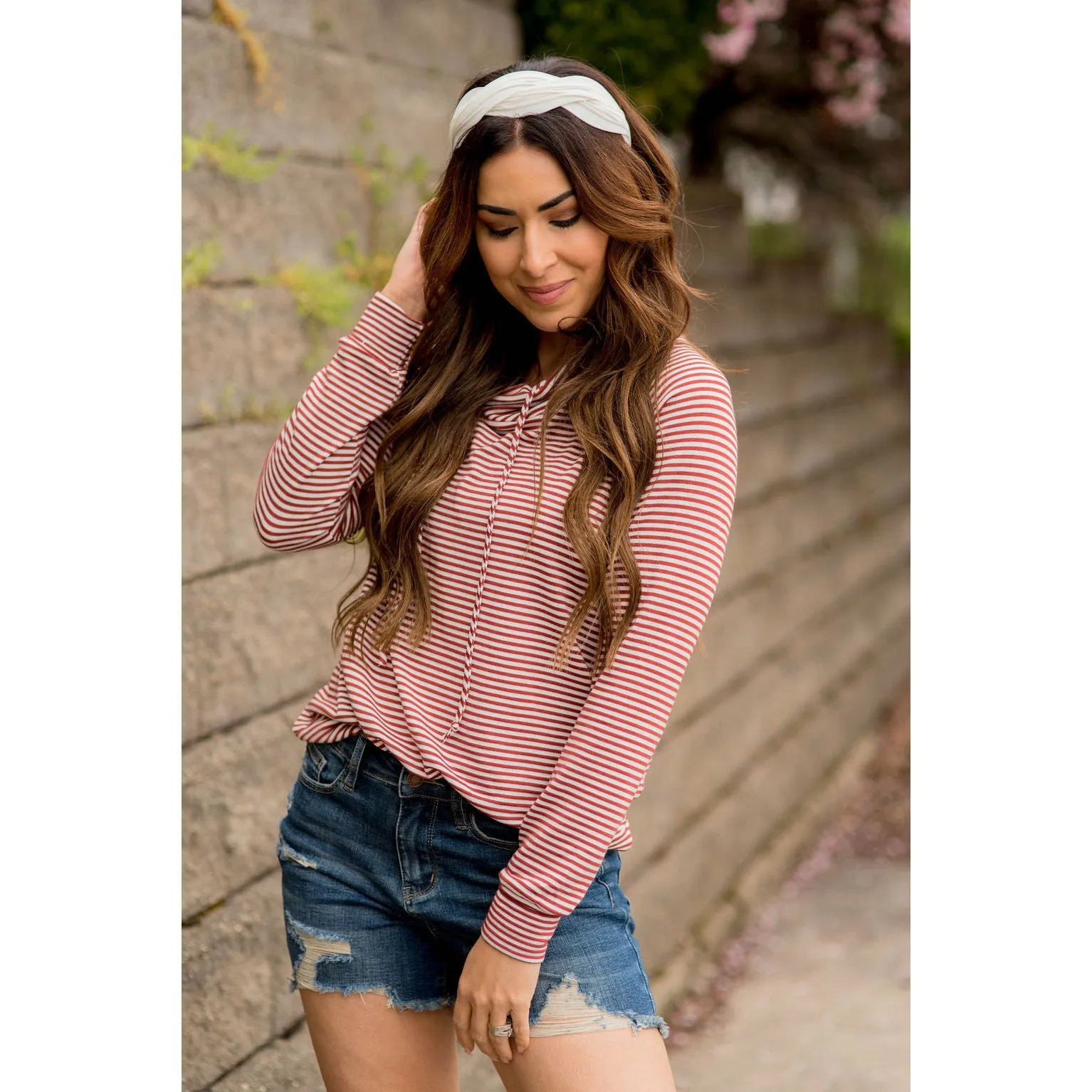 Basic Striped Cowl Neck Sweatshirt