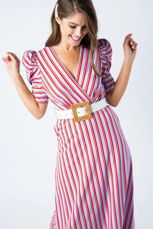 Beauty in Stripes Puff Sleeves Maxi Dress