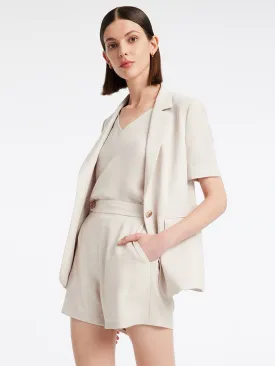 Beige Short Sleeve Blazer And Shorts Two-Piece Suit