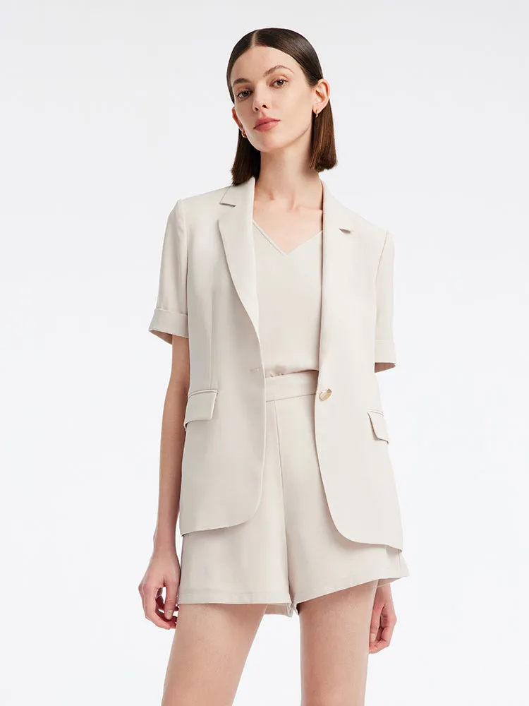 Beige Short Sleeve Blazer And Shorts Two-Piece Suit