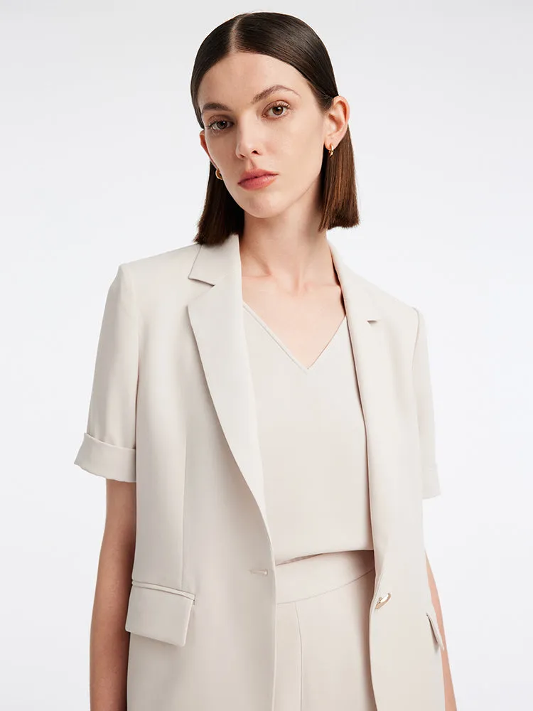 Beige Short Sleeve Blazer And Shorts Two-Piece Suit