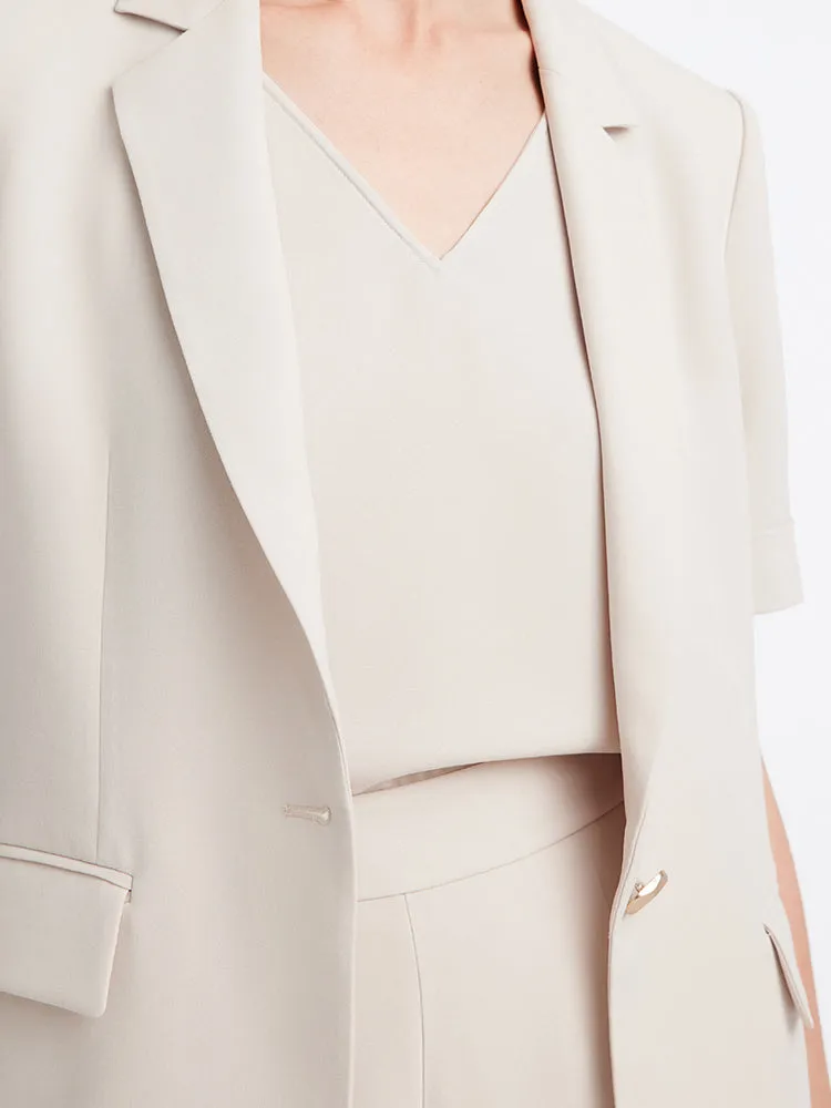 Beige Short Sleeve Blazer And Shorts Two-Piece Suit