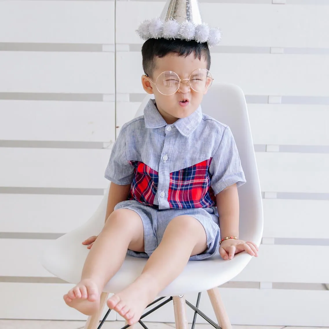 Birch Top & Shorts in Feather Blue and Beige Linen