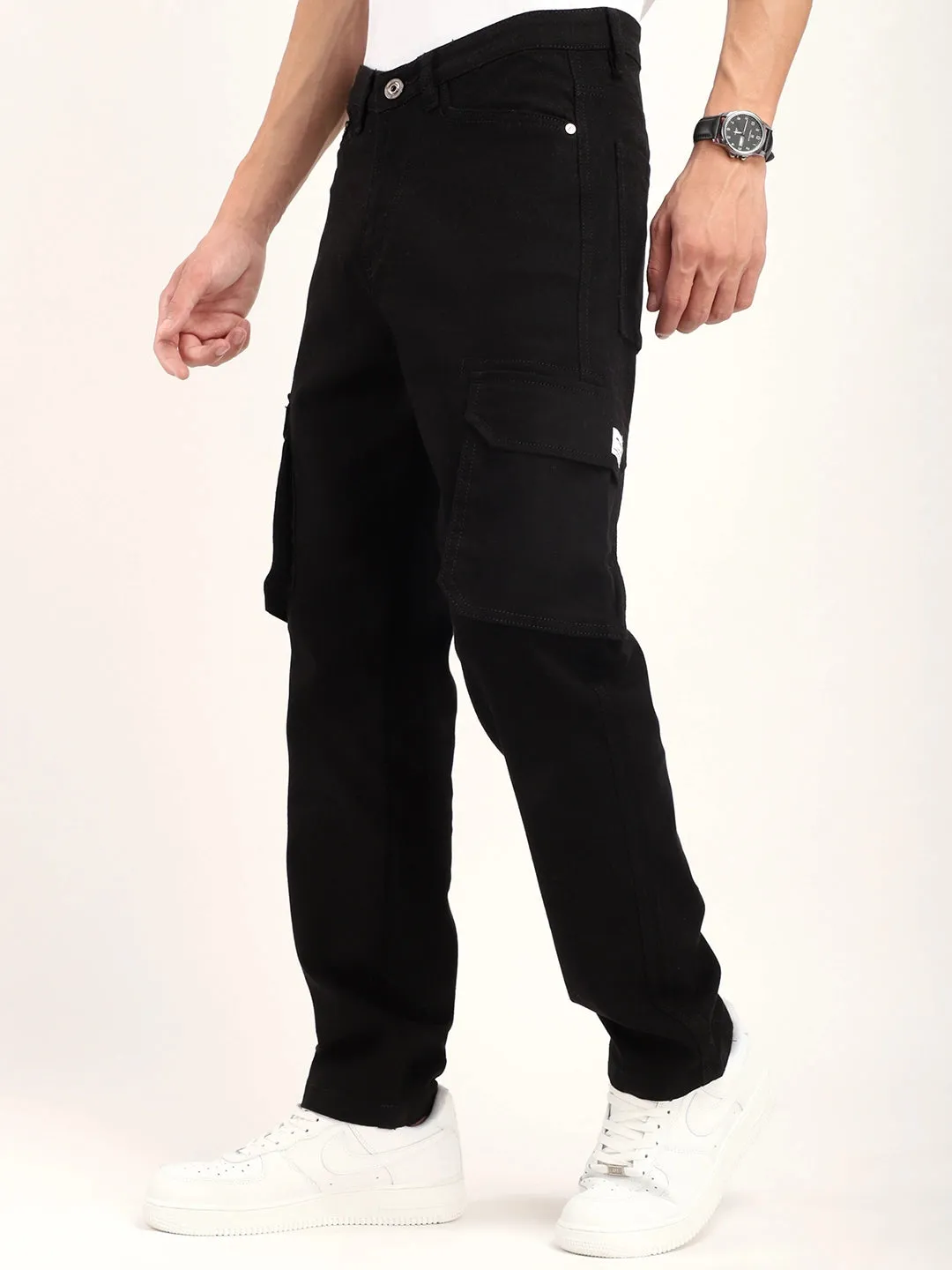 Black Baggy Fit Denim Cargo