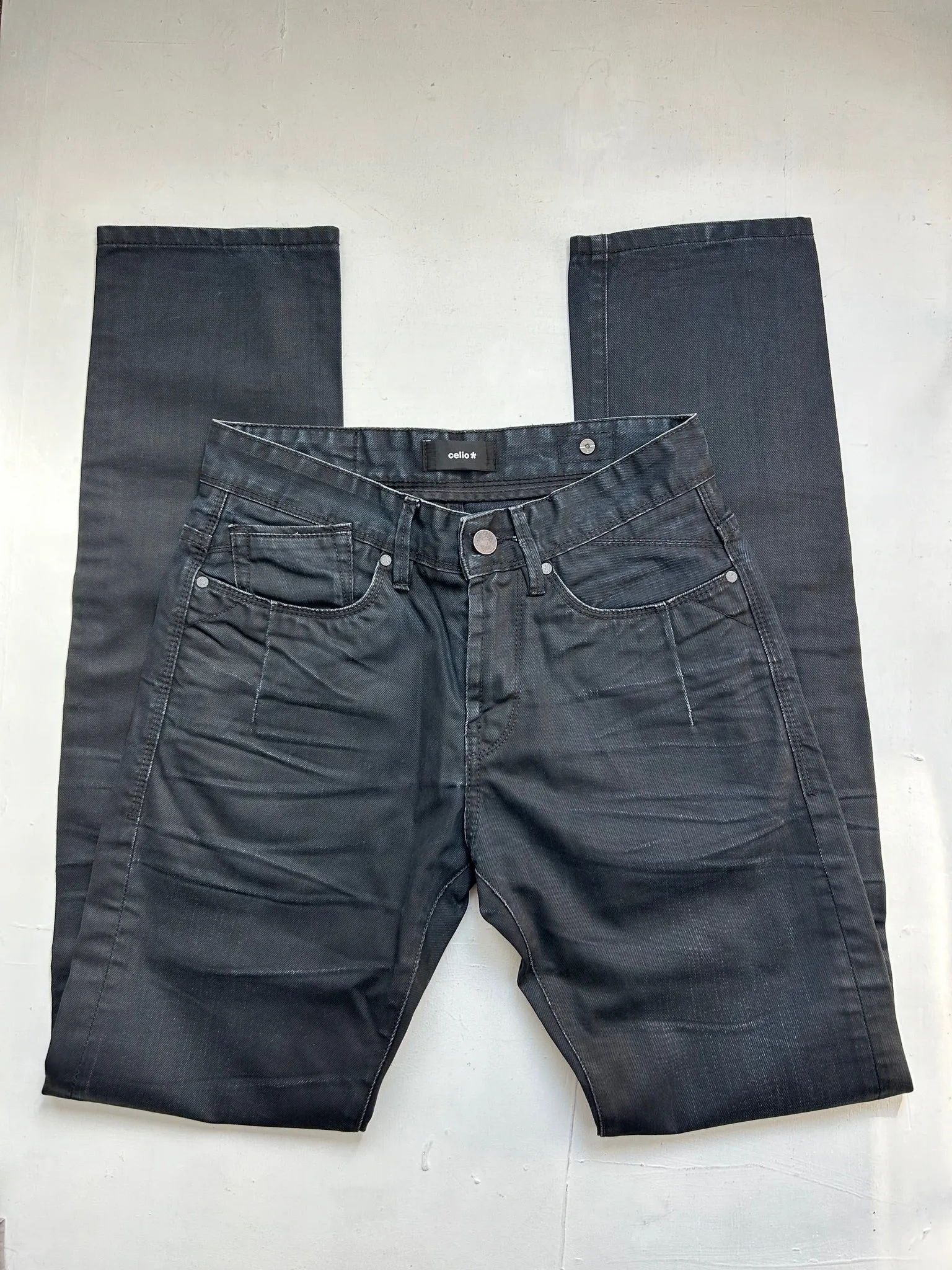 Black denim mid rise baggy pants (XS)