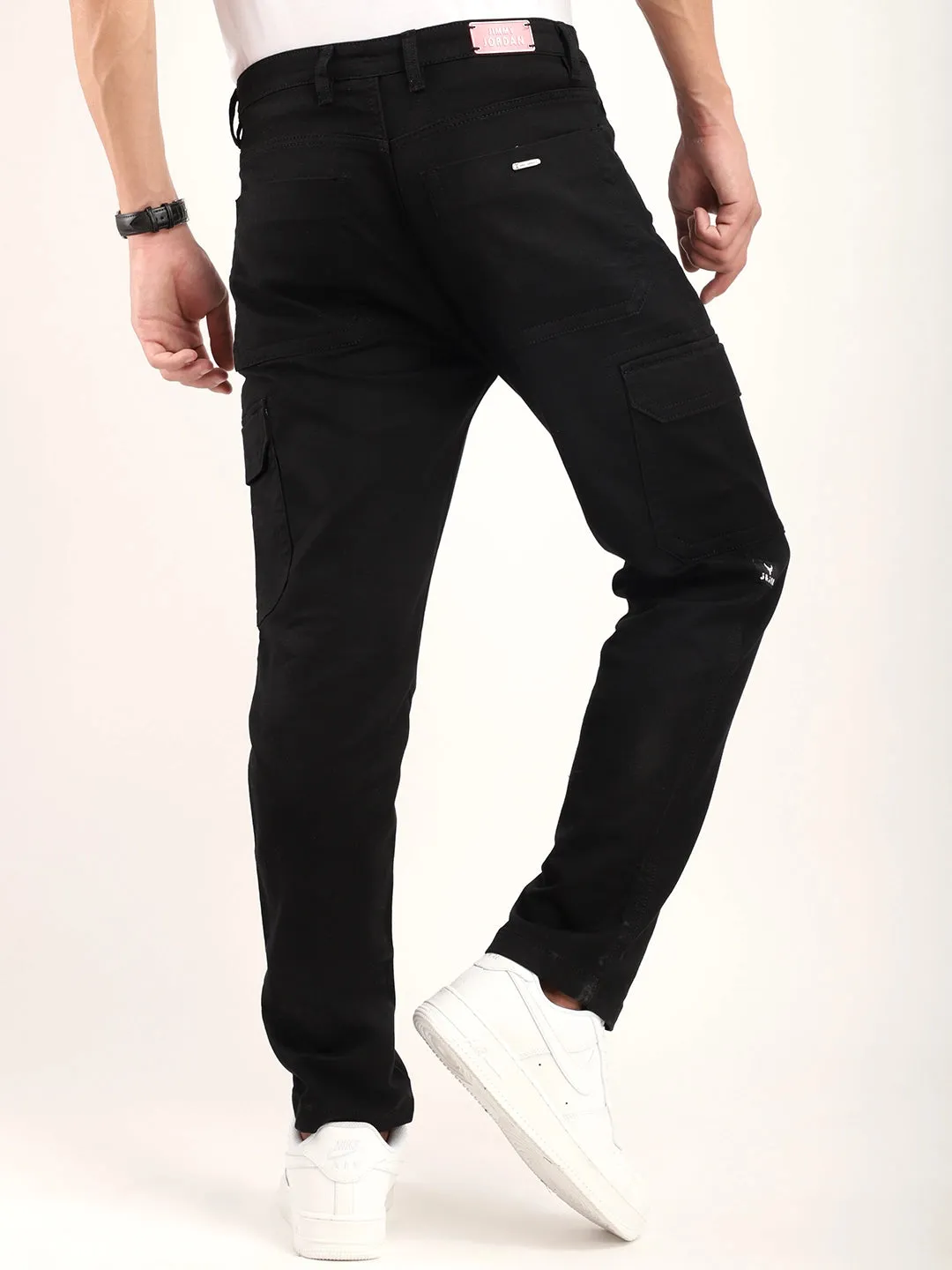 Black Knitting Baggy Fit Denim Cargo