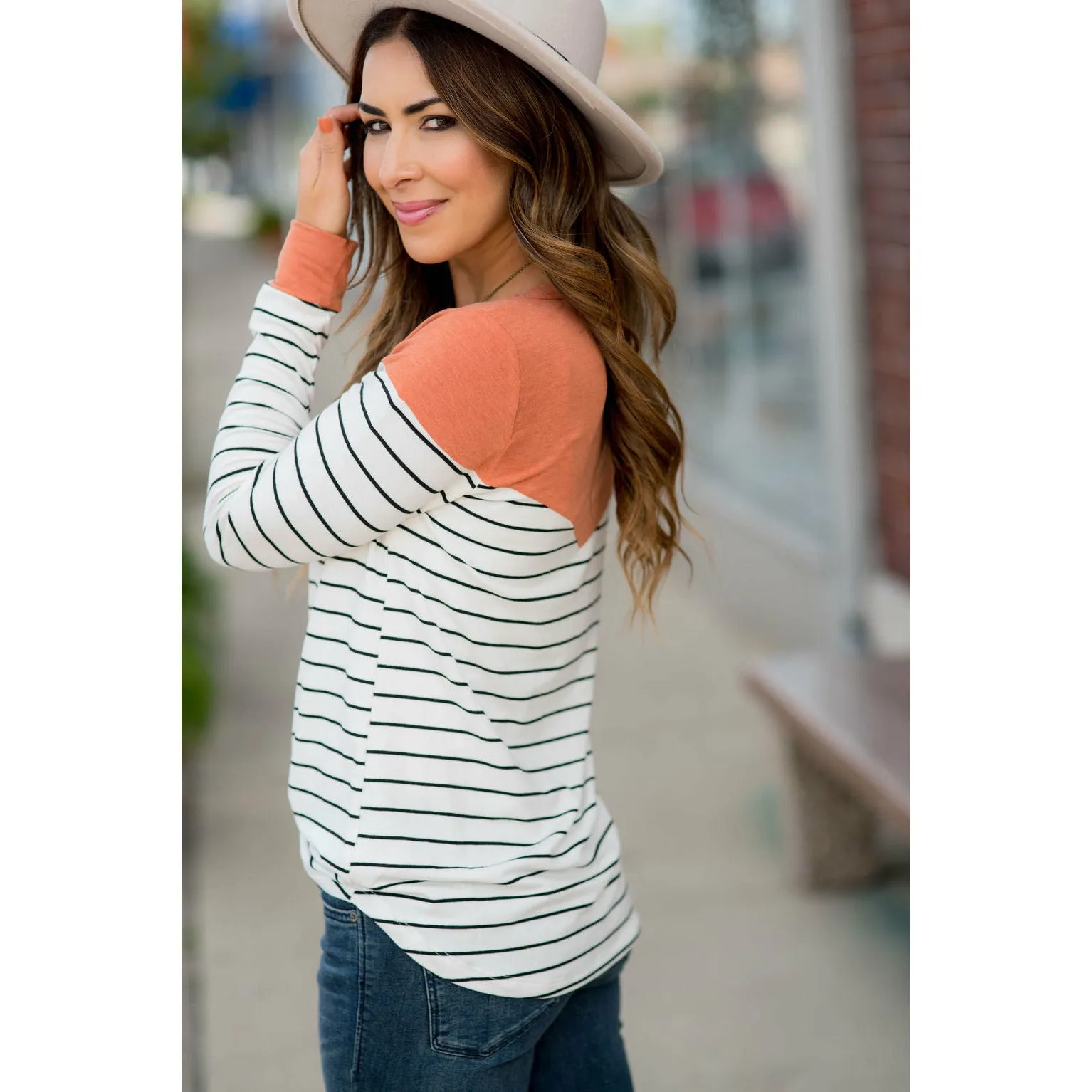 Black Striped Solid Triangle Shoulder Tee