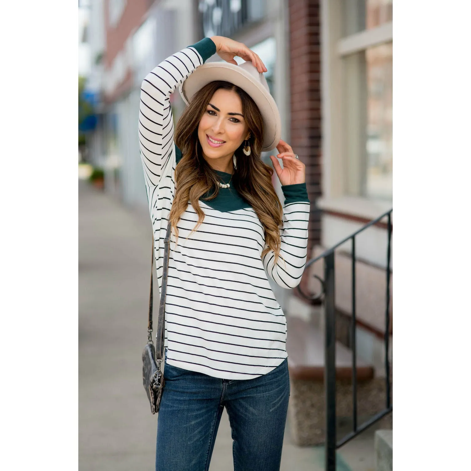 Black Striped Solid Triangle Shoulder Tee