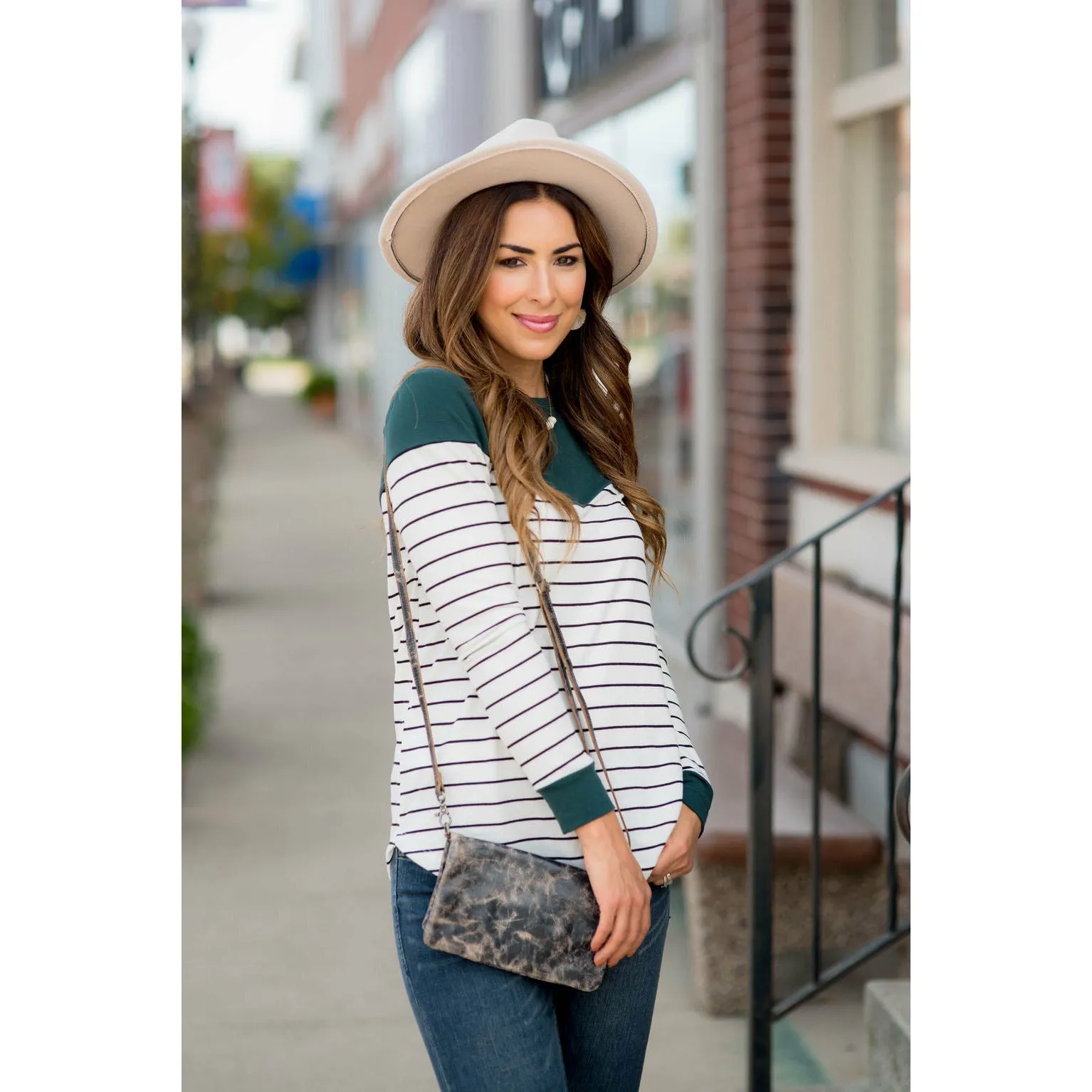 Black Striped Solid Triangle Shoulder Tee