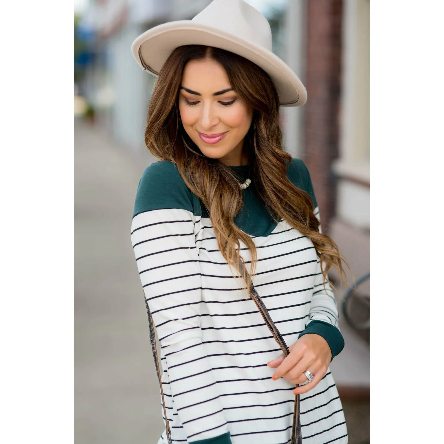 Black Striped Solid Triangle Shoulder Tee