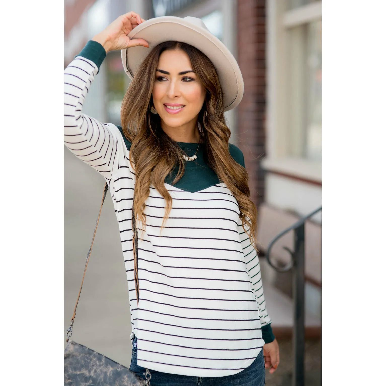 Black Striped Solid Triangle Shoulder Tee