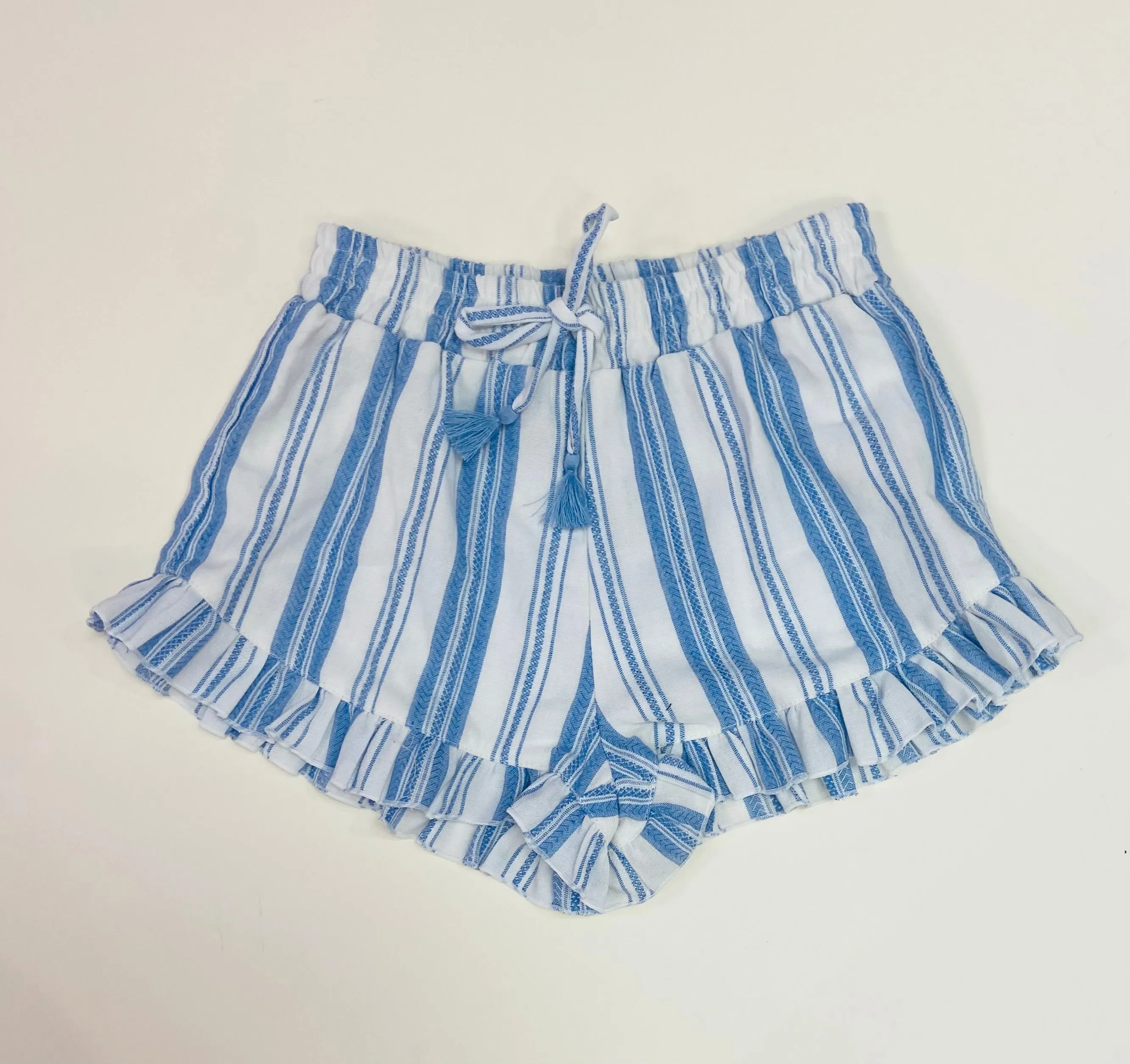 Blue & White Woven Ruched Tie-Top