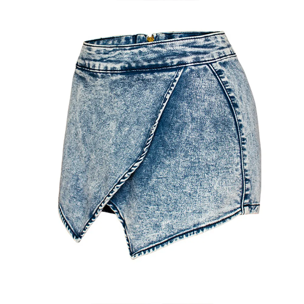 Blue High Waist Skort Jean Shorts