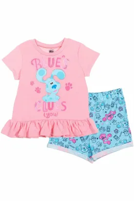 Blue's Clues Ruffle Graphic T-Shirt & French Terry Shorts Set