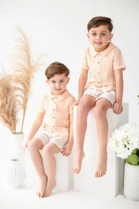 Boys Babidu Orange Gingham Shirt and Short Set