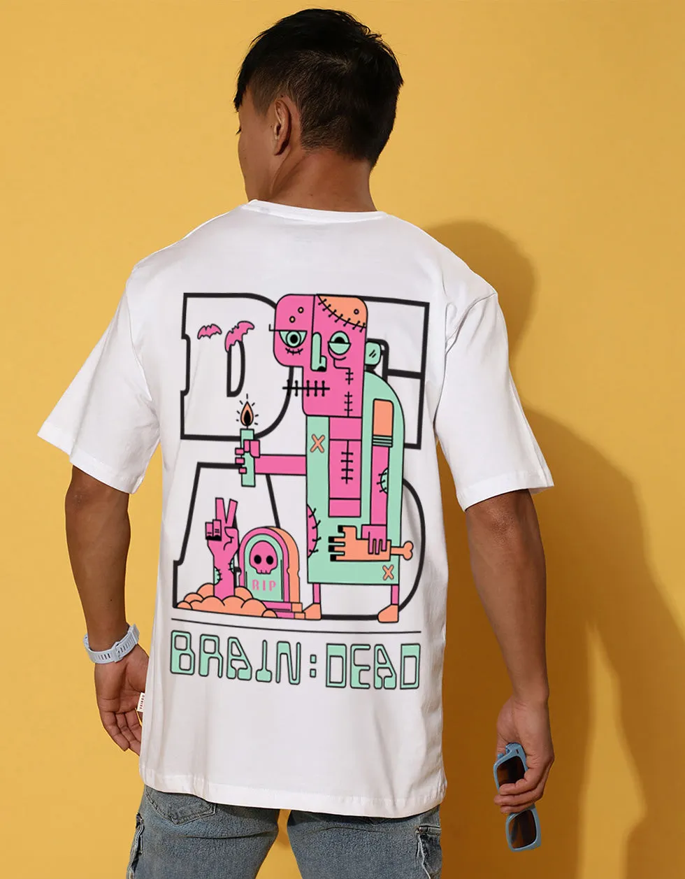 Braindead White Oversized Printed Tshirt