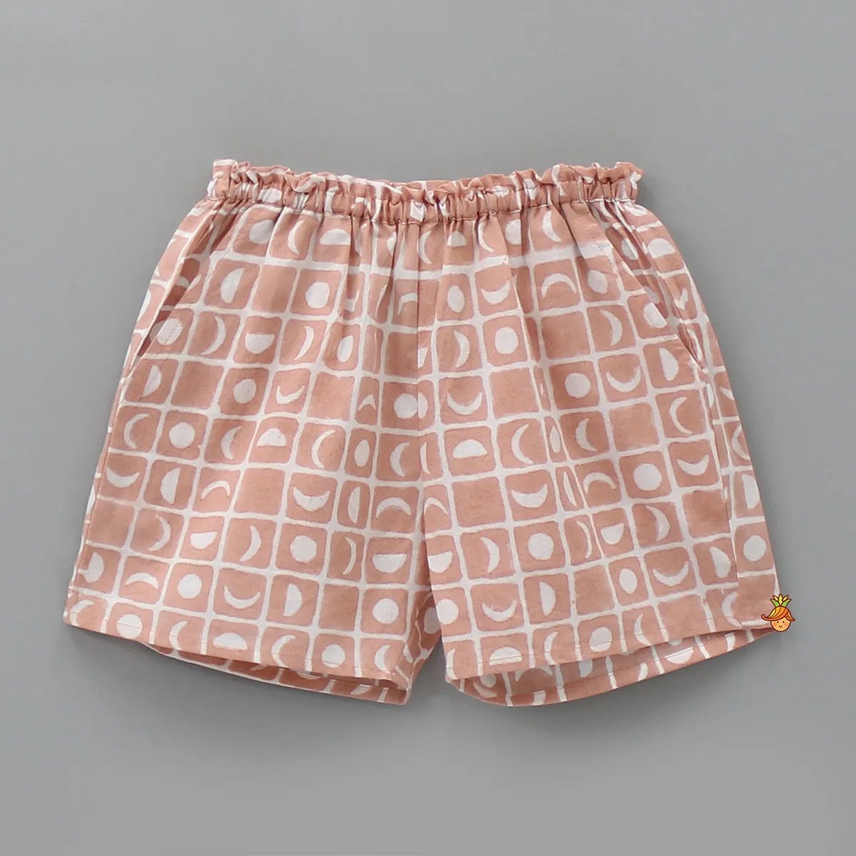 Checks Printed Top And Peach Shorts