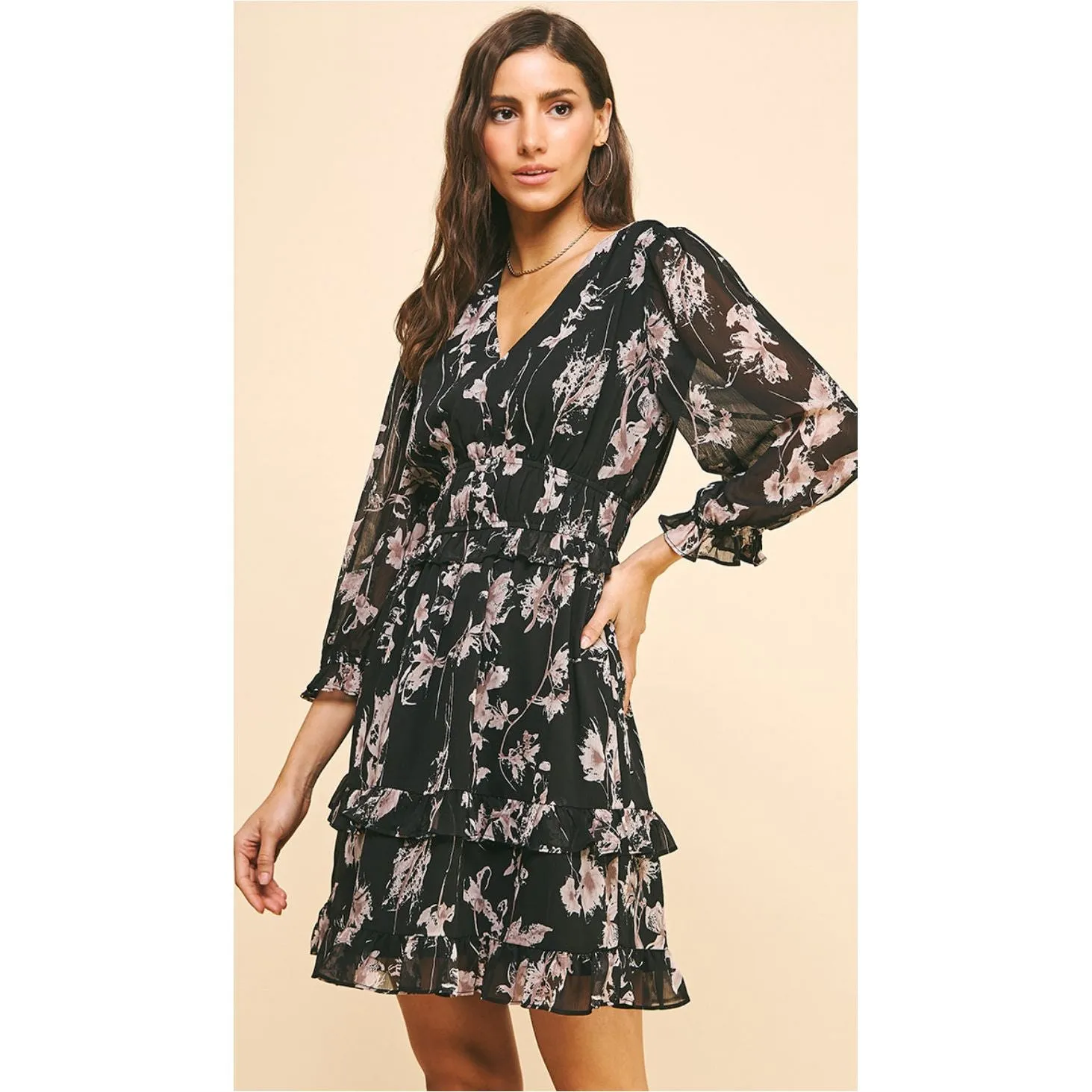 Clara Black Printed PINCH Dress