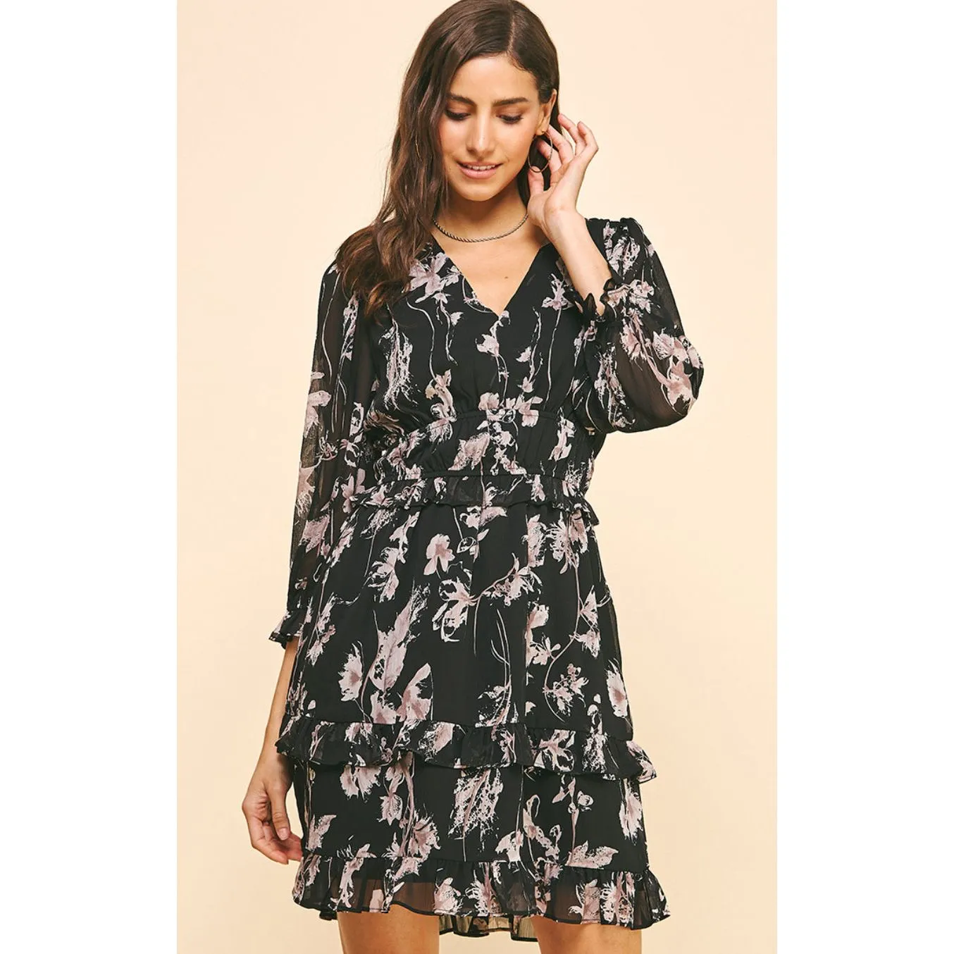 Clara Black Printed PINCH Dress