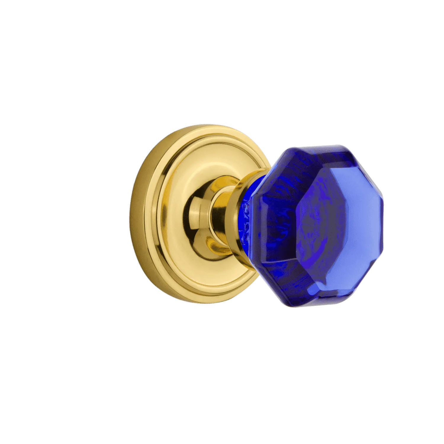 Classic Rosette with Cobalt Waldorf Knob in Unlacquered Brass