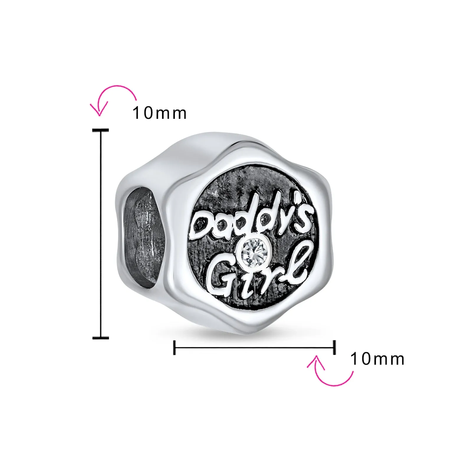 Daddys Girl Words Fathers Love Daughter CZ Charm Bead .925 Silver