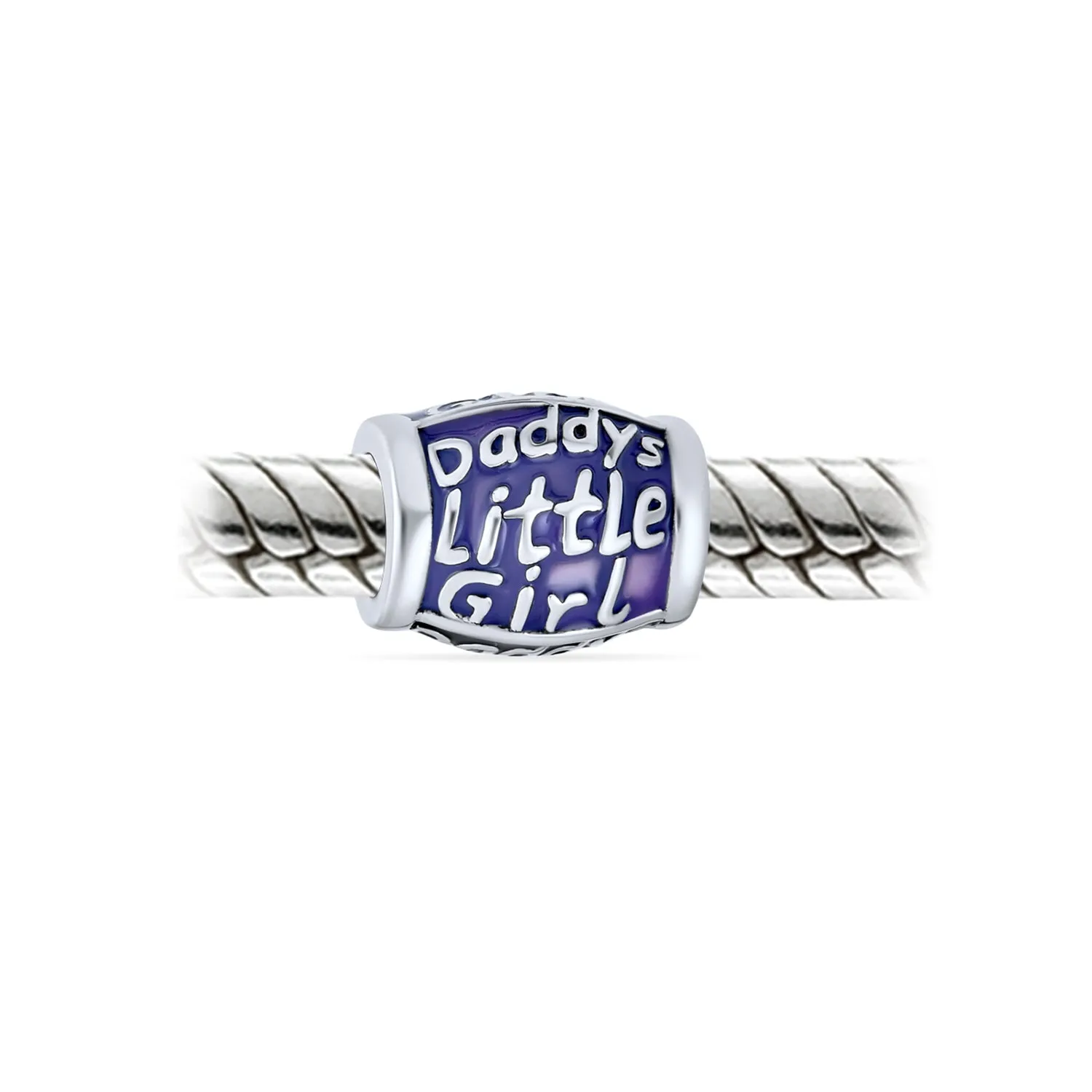 Daddys Girl Words Fathers Love Daughter CZ Charm Bead .925 Silver