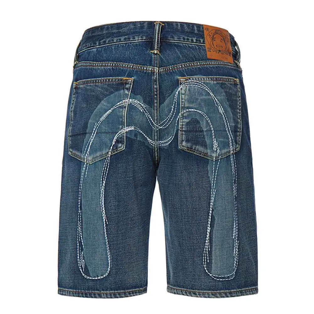 DAICOCK DISCHARGED PRINT AND EMBROIDERY DENIM SHORTS