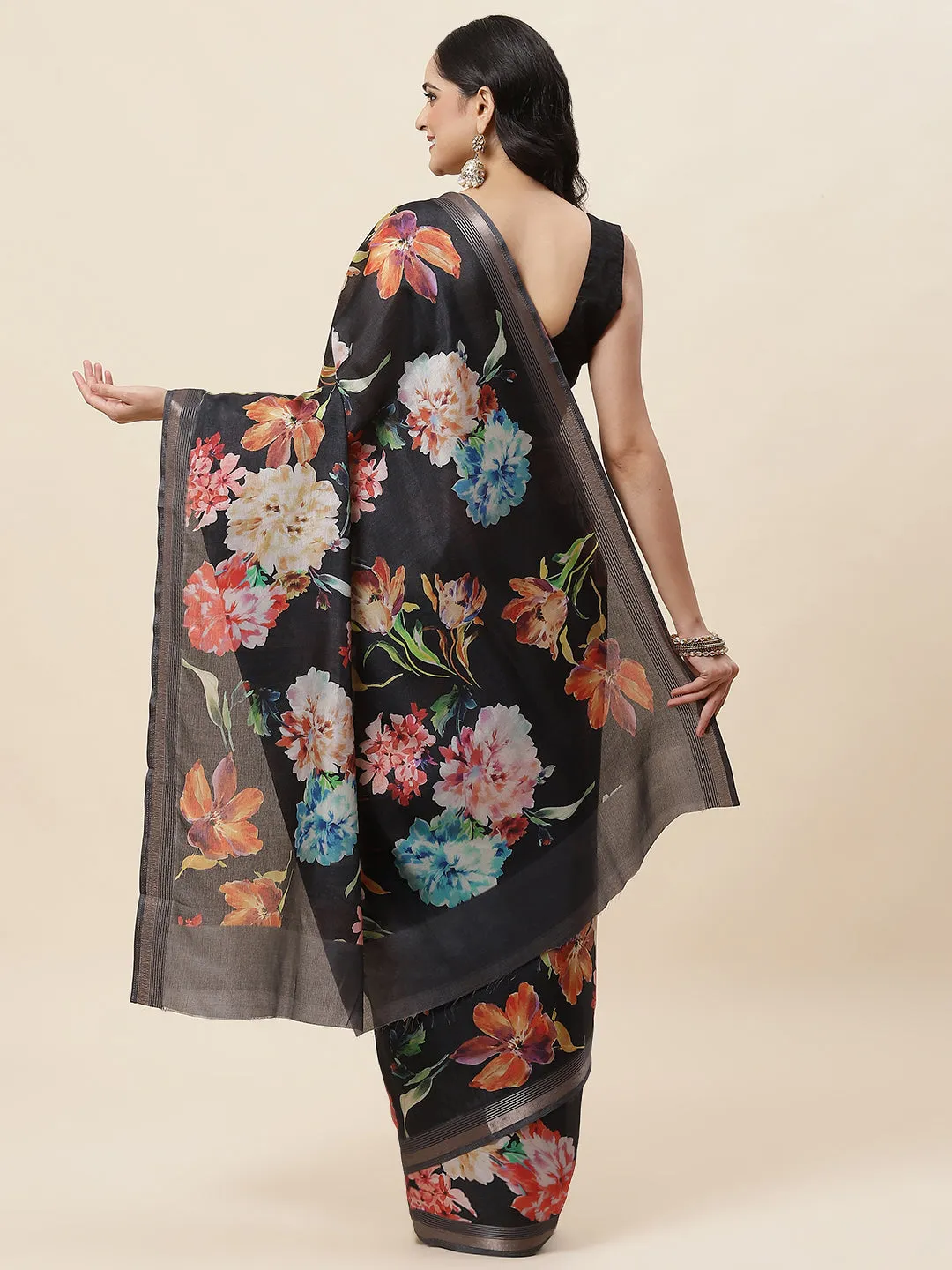 Digital Floral Printed Art Handloom Saree