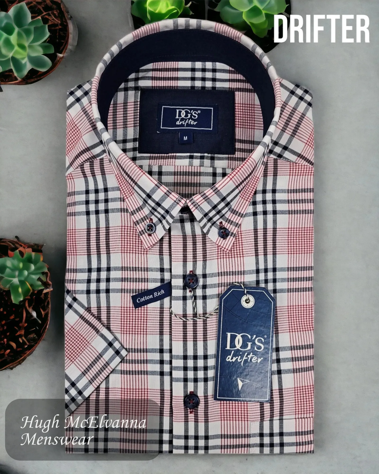 Drifter Mens Summer Shirt Red Check Style: 14449SS/16