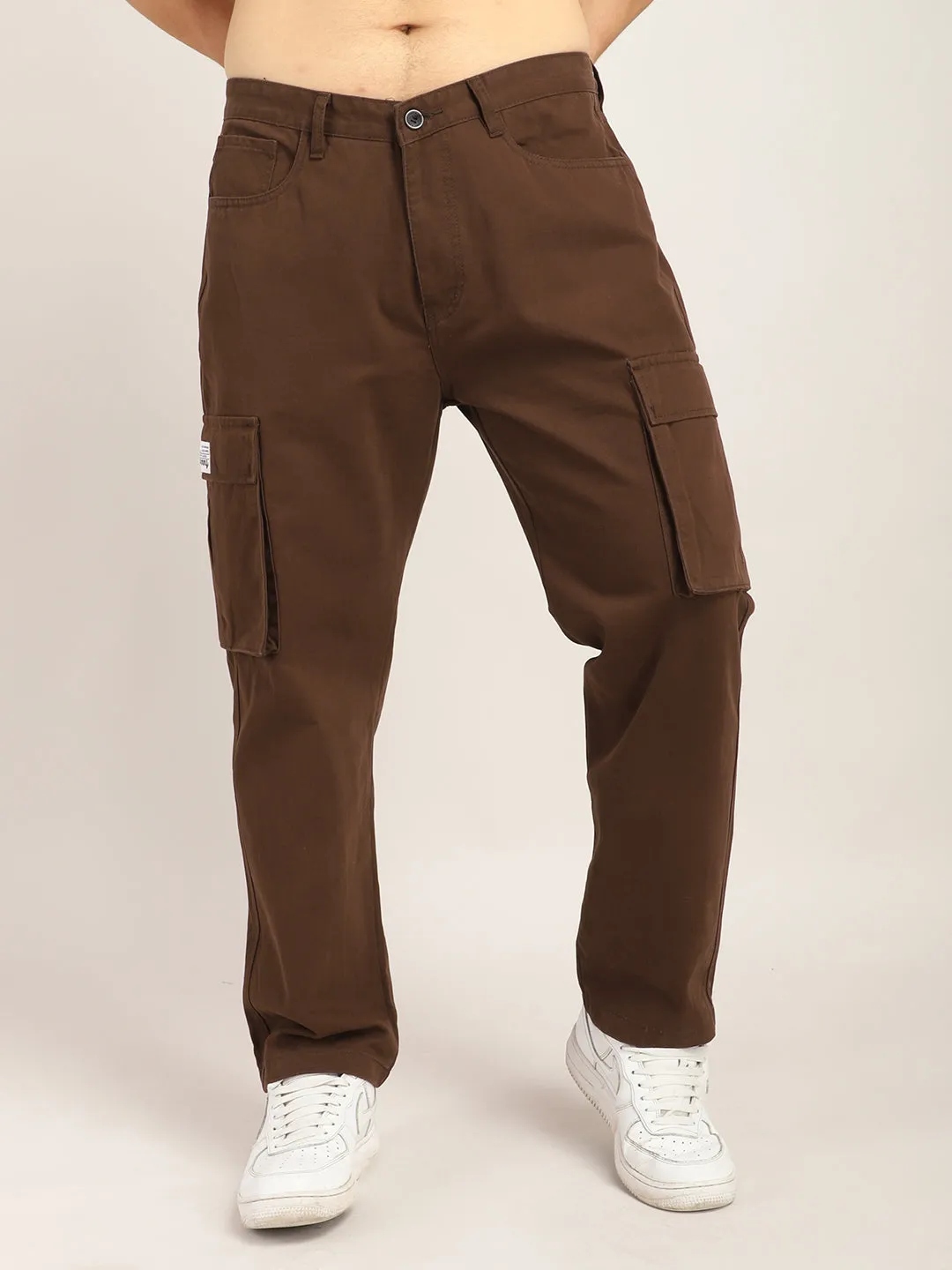 Drippy Dark Brown Cotton Twill Plus Size Cargo