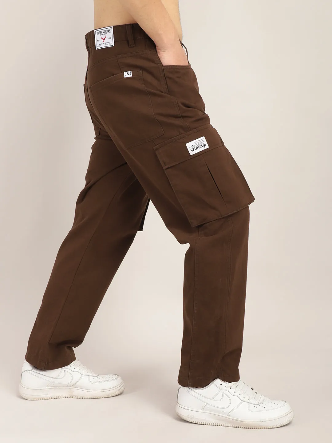 Drippy Dark Brown Cotton Twill Plus Size Cargo