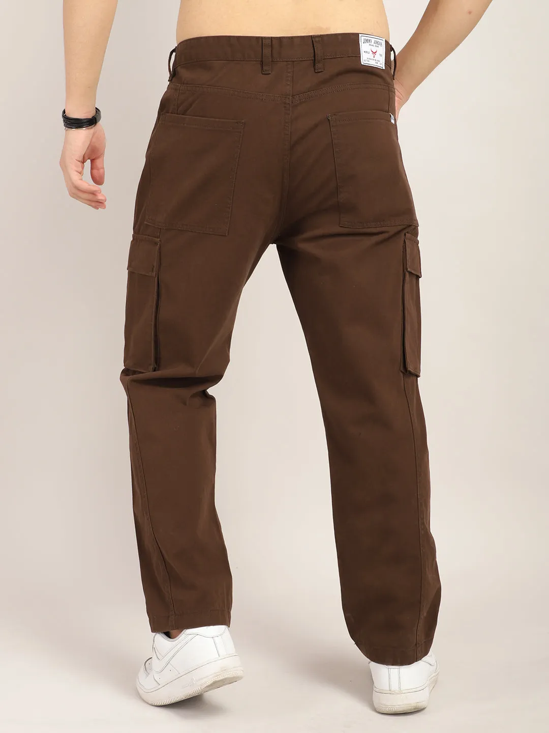 Drippy Dark Brown Cotton Twill Plus Size Cargo