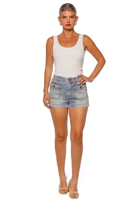 Faded Blue Denim Mini Short