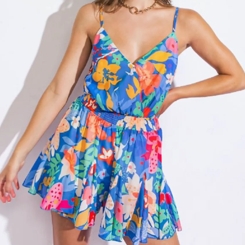 Floral Fantasy Smocked Flutter Floral Romper