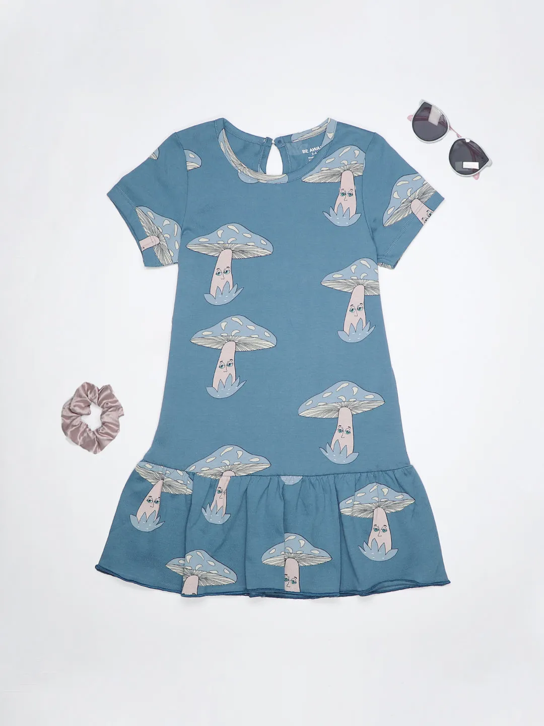 Girls Mushroom Print Fit & Flared Dress