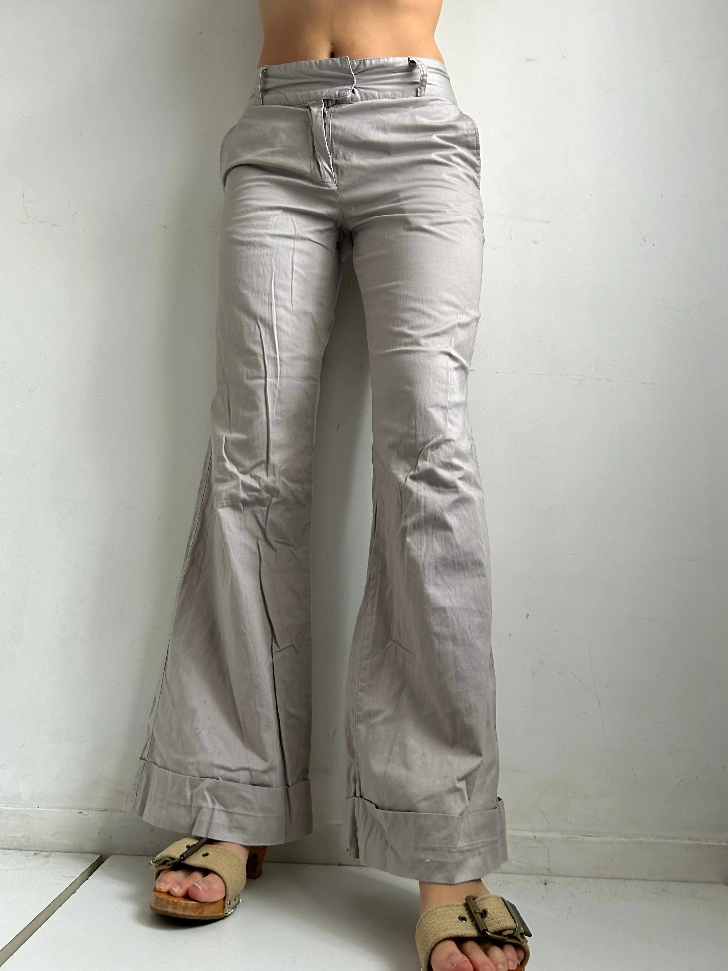 Grey low rise flare cotton office pants (S)