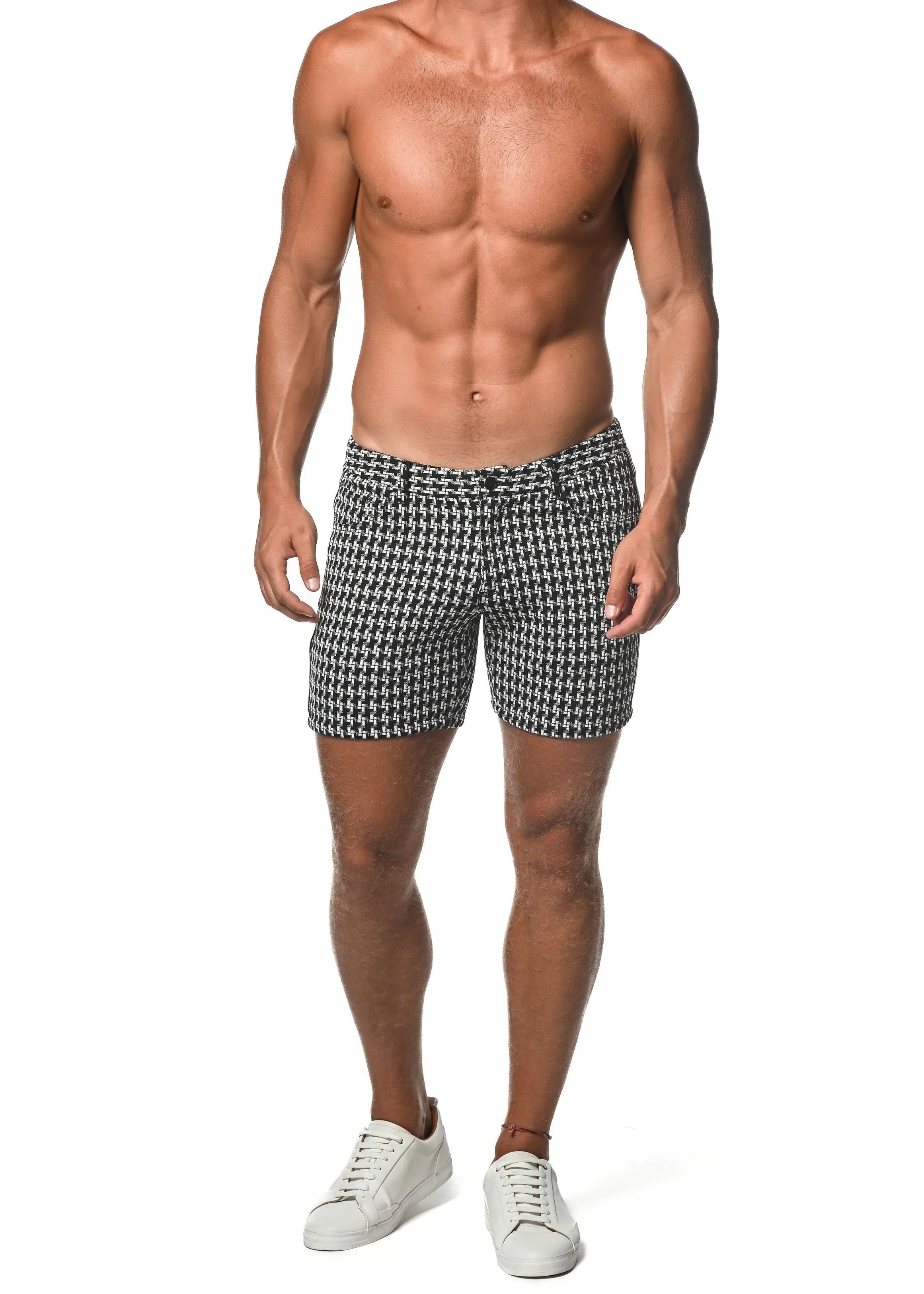 JACQUARD STRETCH KNIT SHORT W/ SIDE TAPE