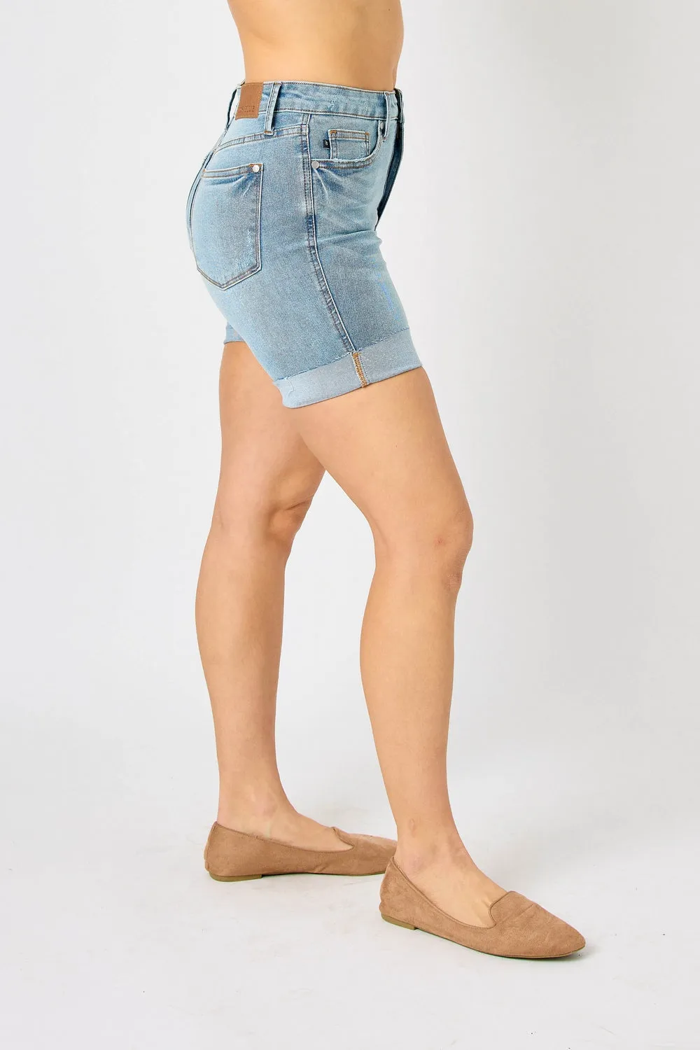 Kimberly High Rise Tummy Control Cool Denim Shorts - PLUS