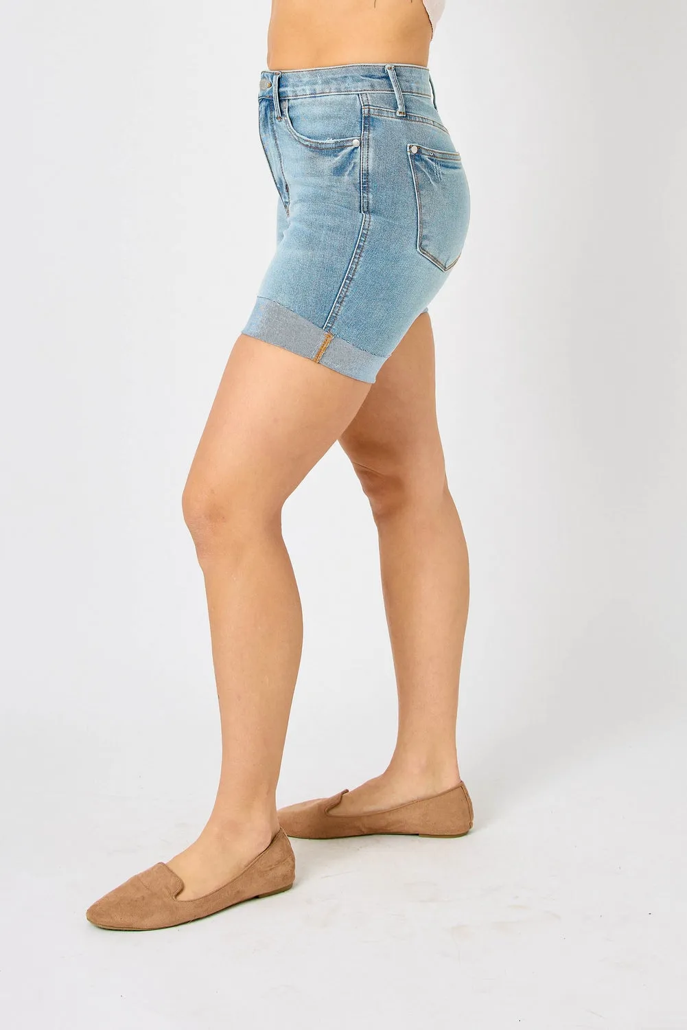 Kimberly High Rise Tummy Control Cool Denim Shorts - PLUS