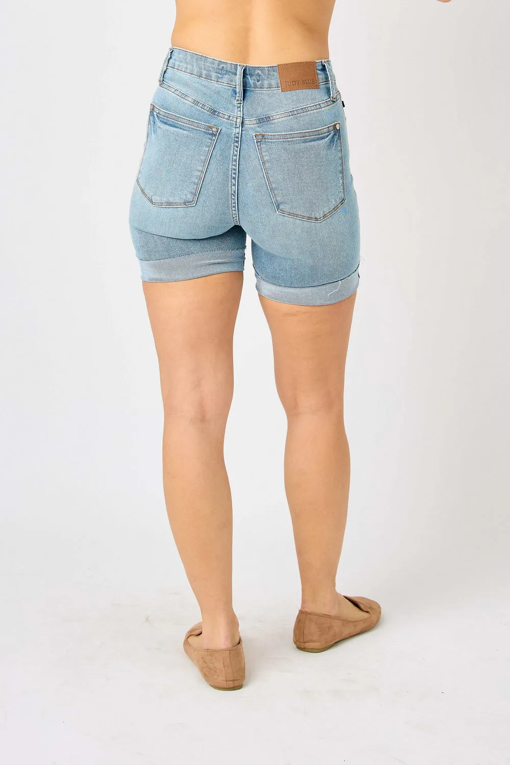 Kimberly High Rise Tummy Control Cool Denim Shorts - PLUS