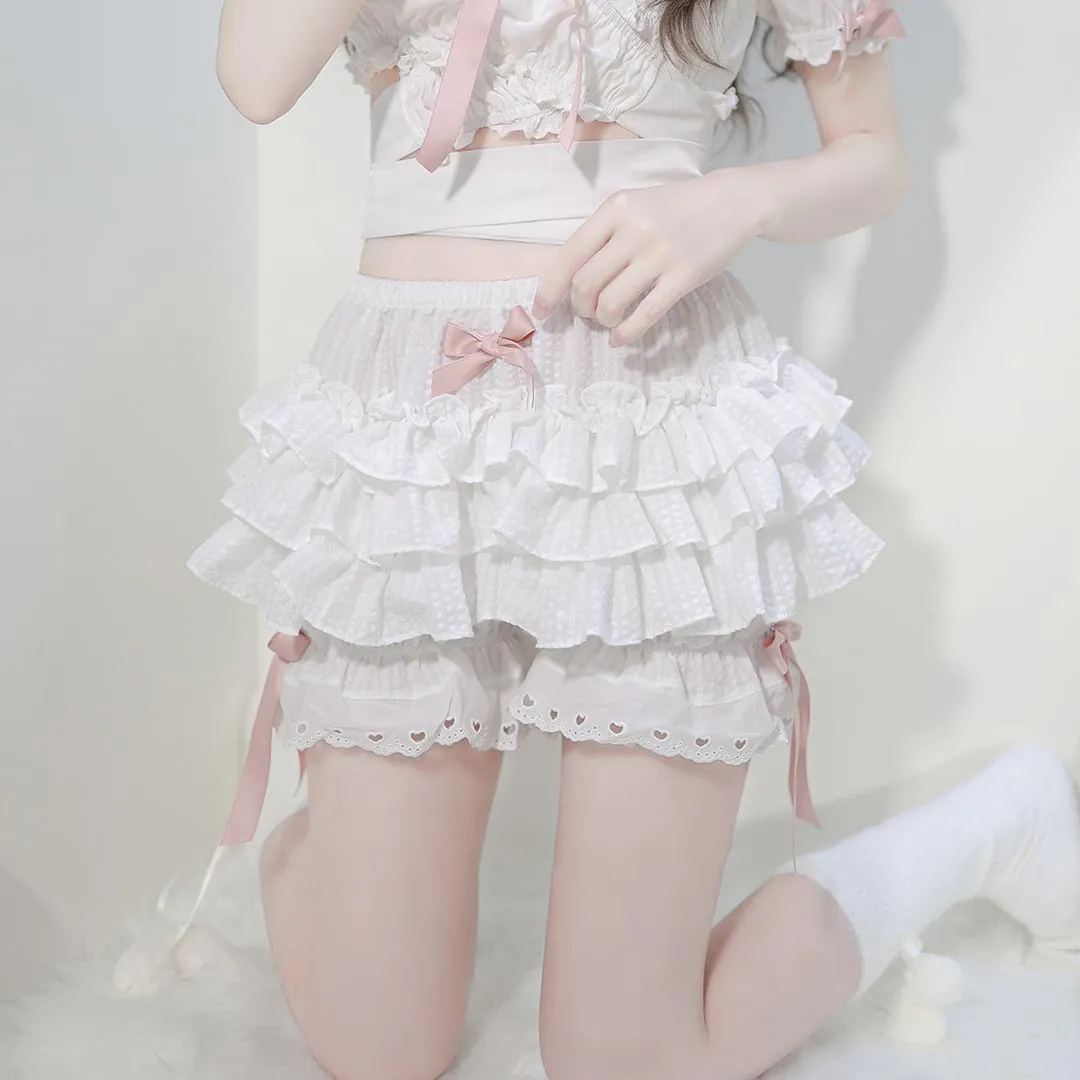 Lolita Lace Ruffled Black White Pink Bow Bloomers Shorts