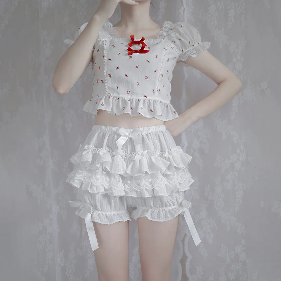 Lolita Lace Ruffled Black White Pink Bow Bloomers Shorts