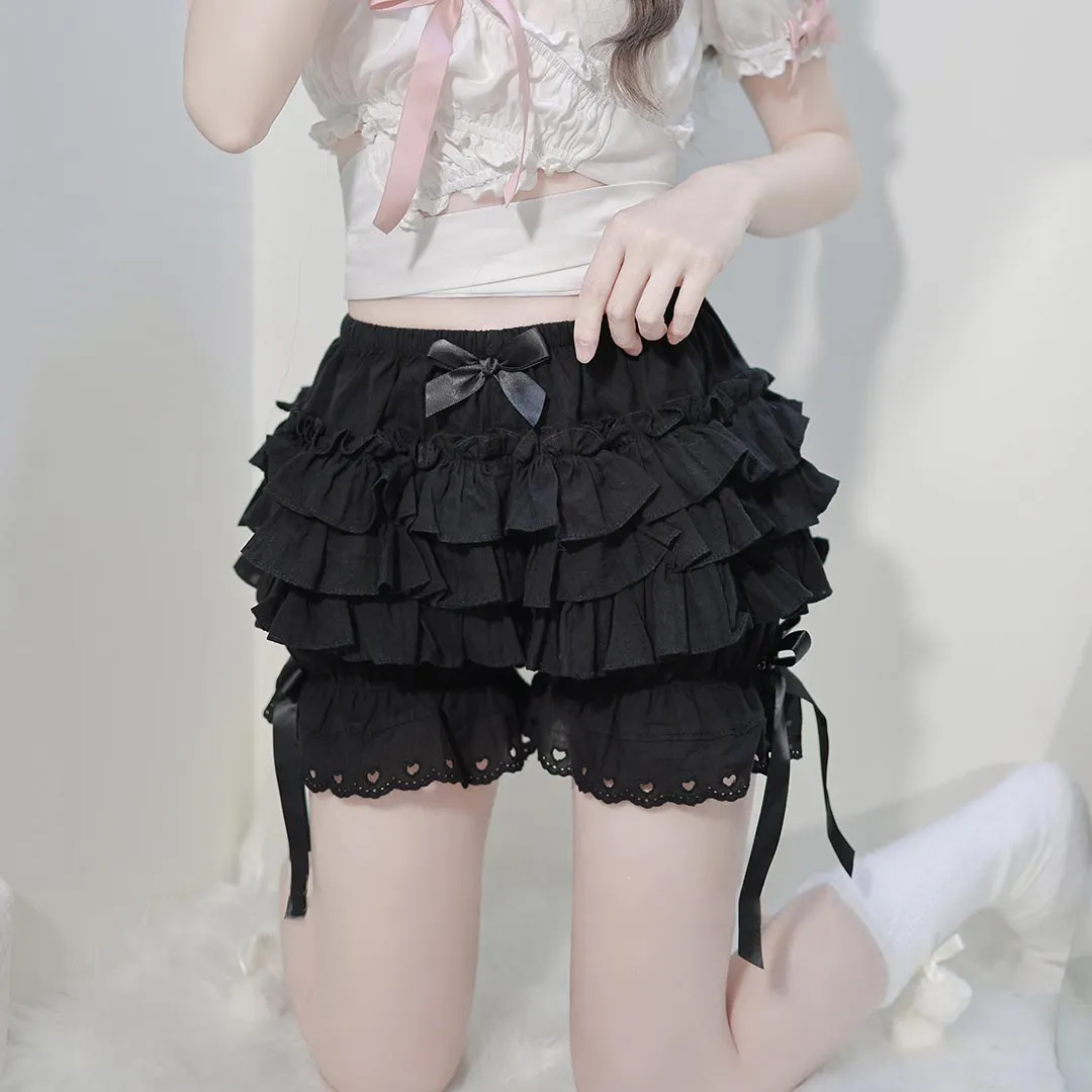 Lolita Lace Ruffled Black White Pink Bow Bloomers Shorts