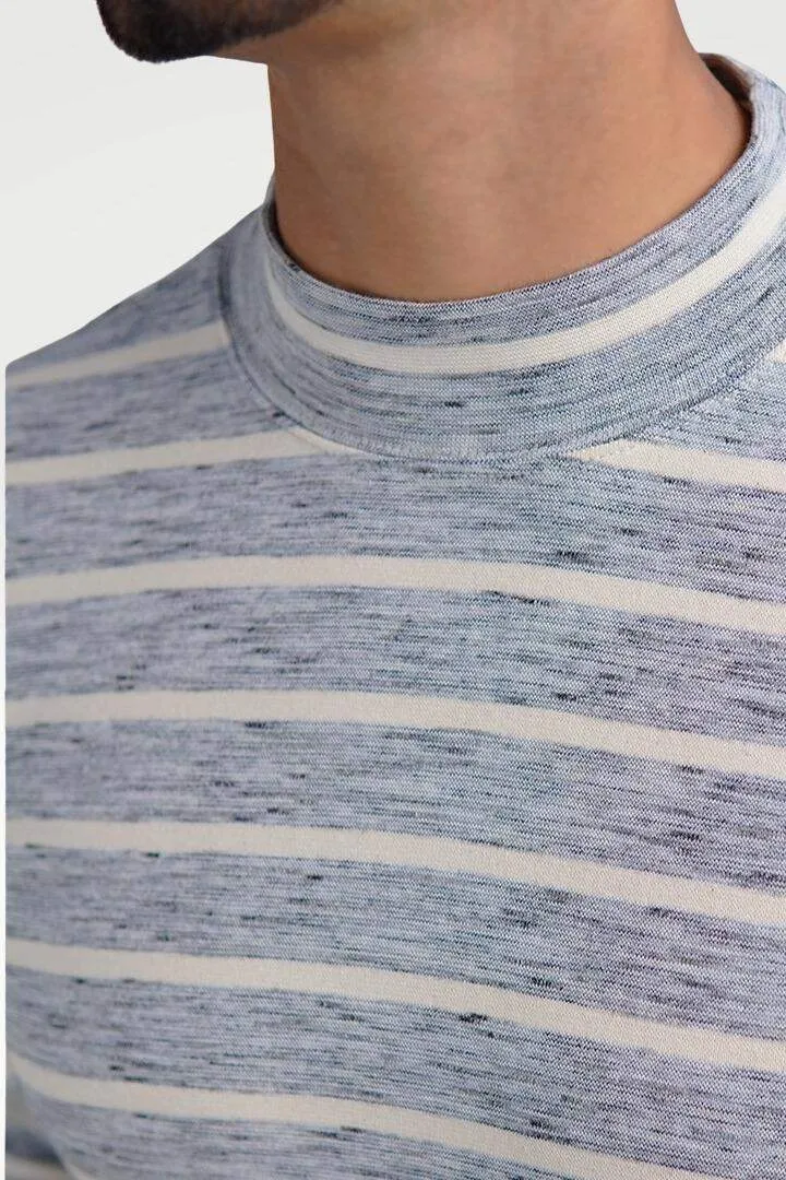 Misty Gray Mock Neck Striped Sweatshirt